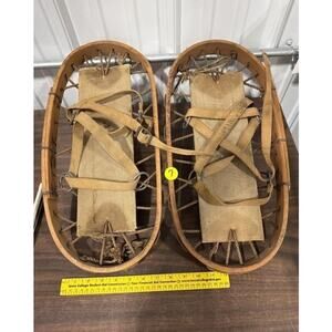 Vintage Wooden Bear Paw Snowshoes - Firehose, Cabin Ski Lodge Decor Bangor